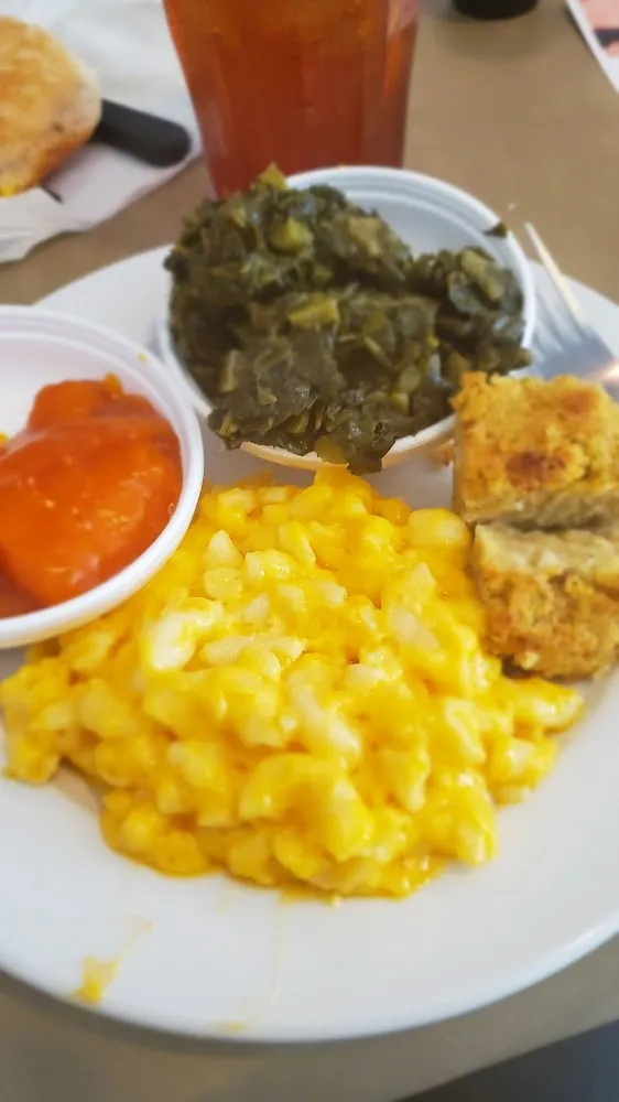 Mac and Cheese Yams and Greens