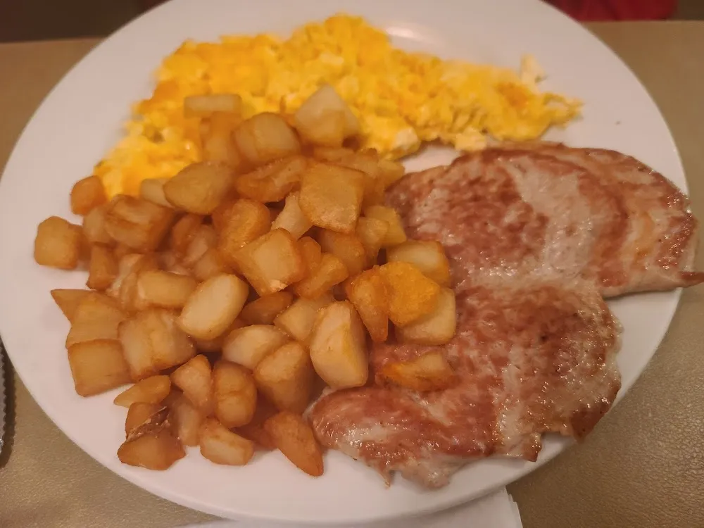 Scrambled Eggs with Cheese Pork Tenderloin and Potatoes